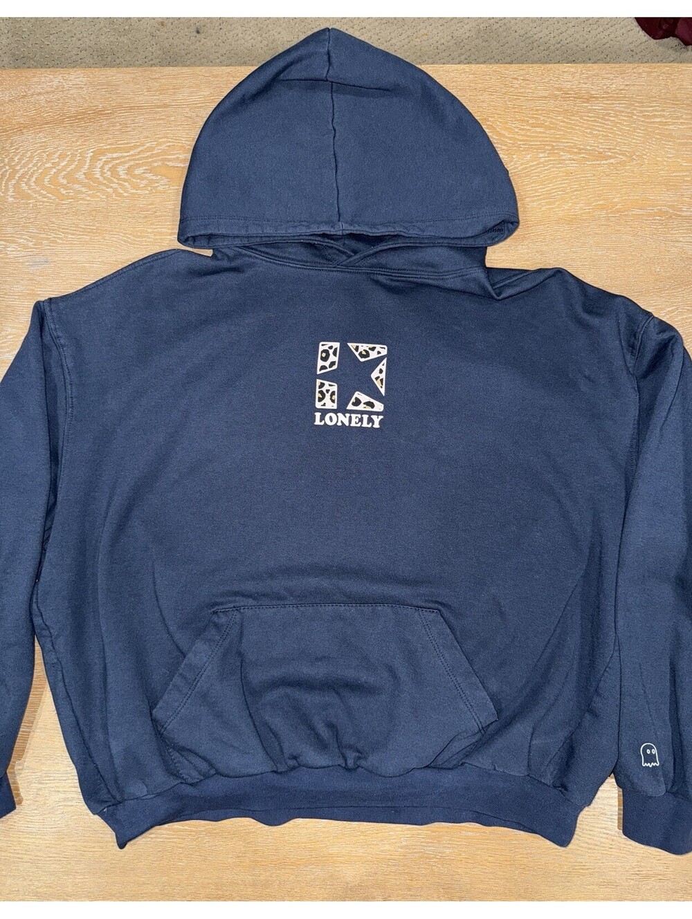Lonely Ghost I Love You Just A Little Too Much Leopard Print Star Hoodie XL Navy